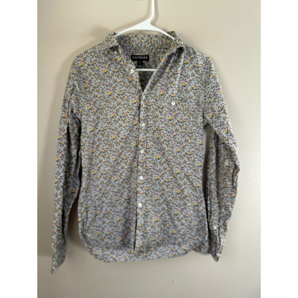 EXPRESS Womens Floral‎ Print Button Down Shirt Top Long Sleeve XS Cottagecore